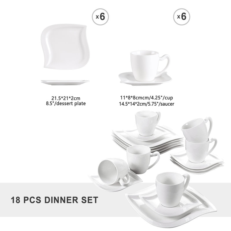 Ivy Bronx ELVIRC Porcelain 18 Piece Dinnerware Set, Service For 6